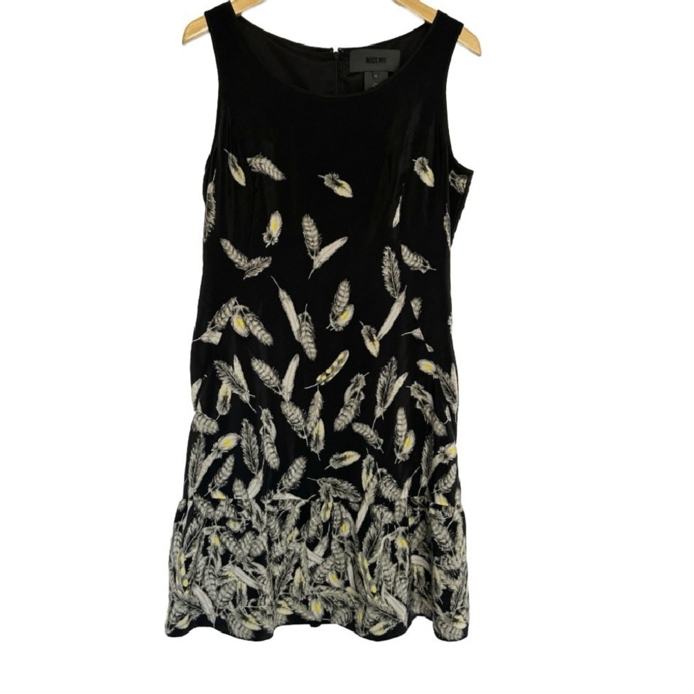 Miss Wu Jason Wu Silk Feather Print Shift Dress Women 10 Career Office Church